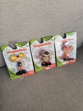 Nickelodeon 3 Mini Figurines Hey Arnold Ren Stimpy Nickelodeon New